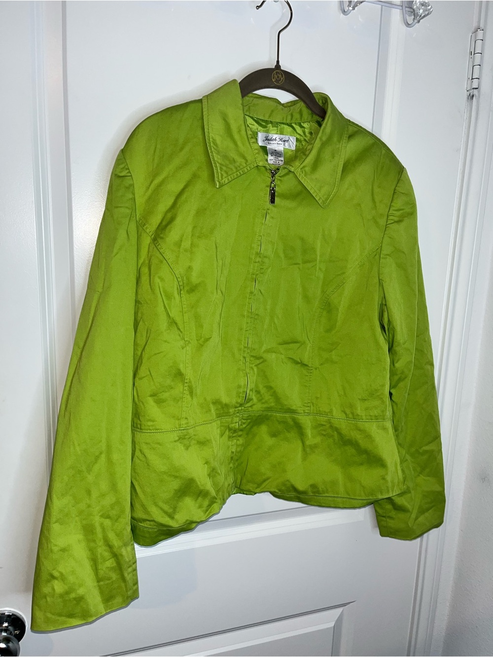 Judith Hart Cotton Natural Fiber Lined Zip Up Collared Blouse Lime Eccentric 14